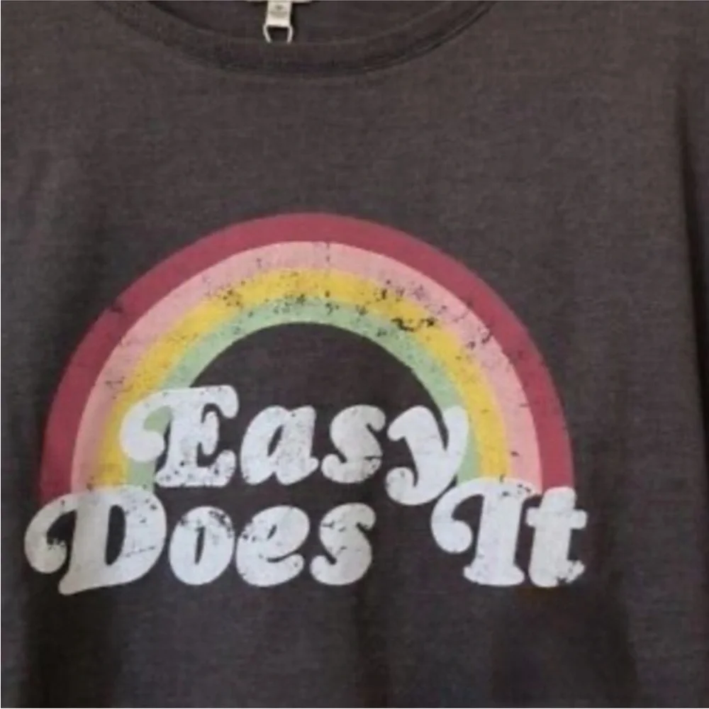 Wildfox "Easy Does It" grey Black Sweatshirt Graphic Crewneck sweater top sz L - Picture 2 of 10